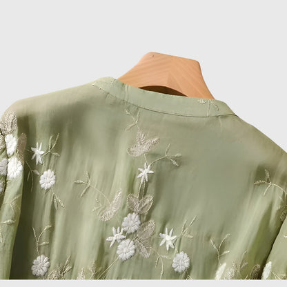 Caroline | Elegant Top with Embroidered Flowers